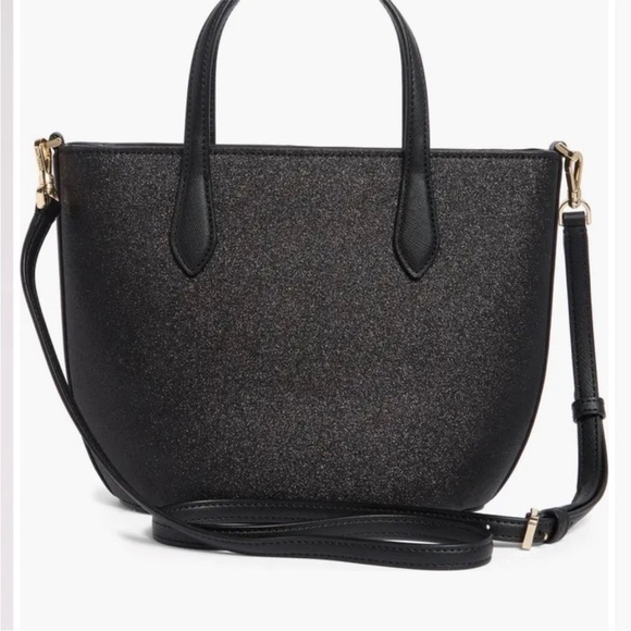 Kate Spade NWT Black Leather Shimmer Removable Crossbody Strap Satchel Tote Bag - Picture 6 of 7